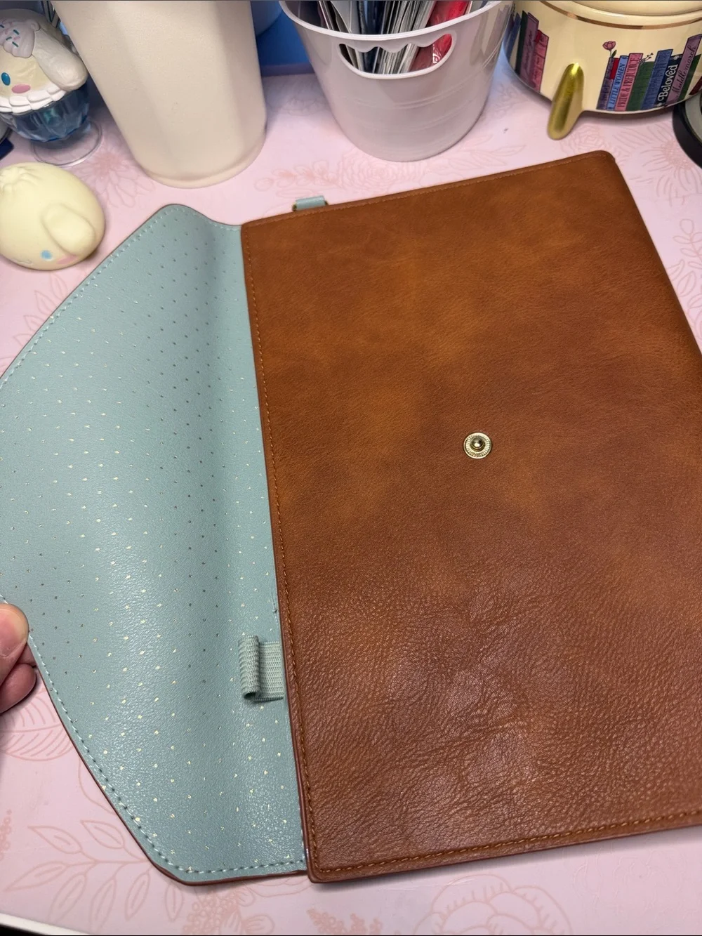 Simply Gilded Tan Faux Leather Tablet Portfolio with Gold Heart Accent